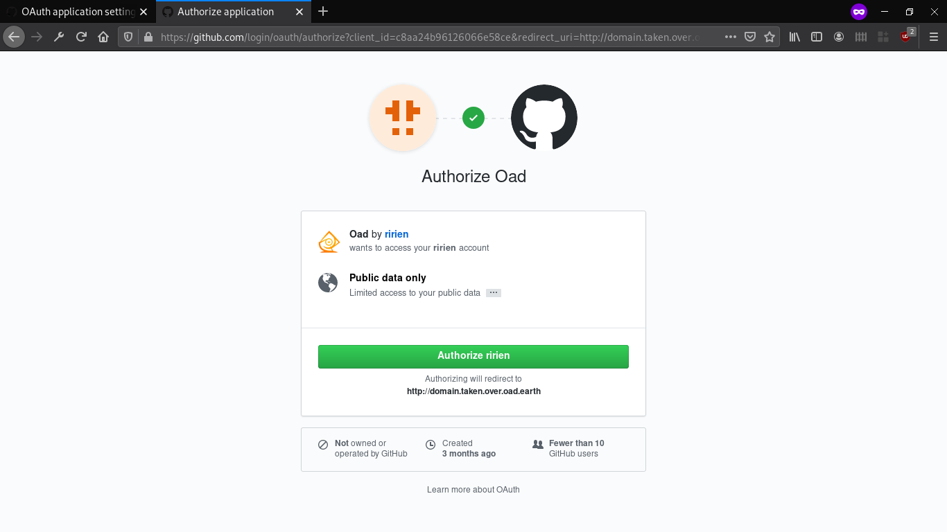 OAuth application setup